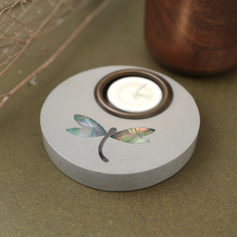 Round Tea Light with Mother of Pearl Inlay
